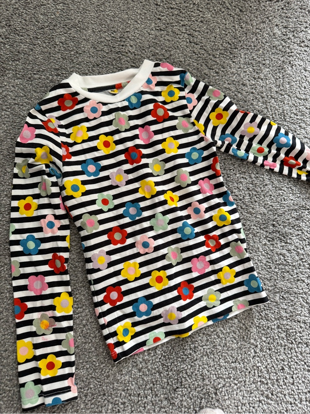 Stella McCartney Kids Black & White Stripe Floral Long Sleeve Top